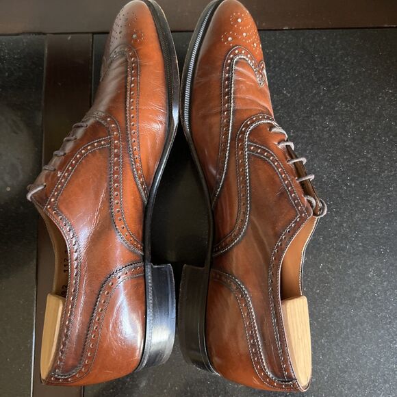 SALVATORE FERRAGAMO Men's Wingtip Oxford Leather Shoes 11 B Cognac Brown Italy - Picture 9 of 16